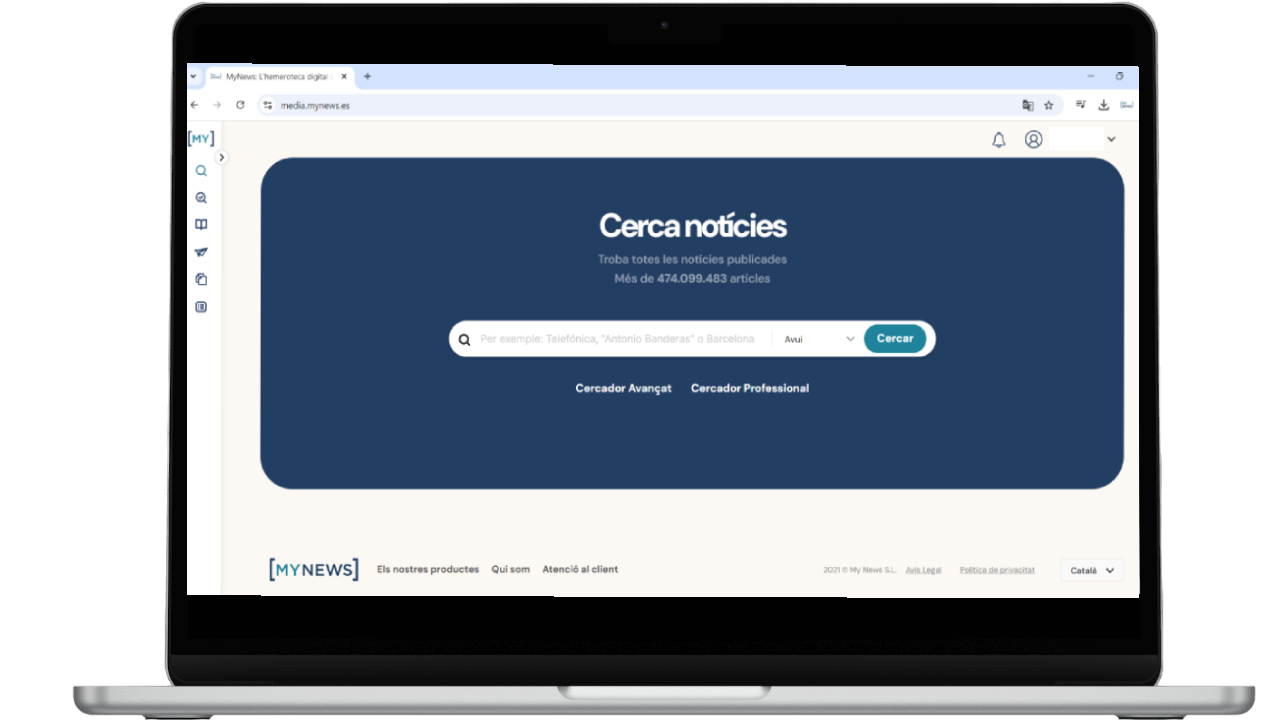 Portàtil amb la secció d'hemeroteca de la plataforma Mynews Media