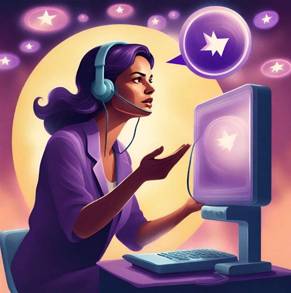 Il·lustració de dona utilitzant un ordinador.